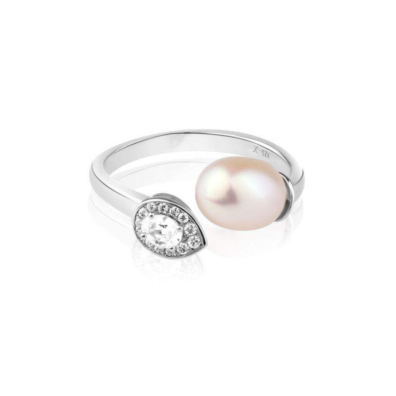 Bague Toi Et Moi en Argent 925 Rhodié en Gris Ornée d'une Perle