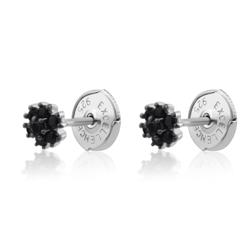 Puces D'oreilles Marguerite en Argent 925 Rh & BK