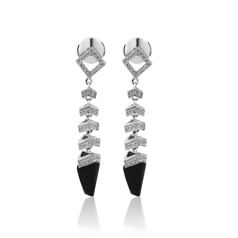 Boucles doreilles chute en Argent 925 Rh & ONX