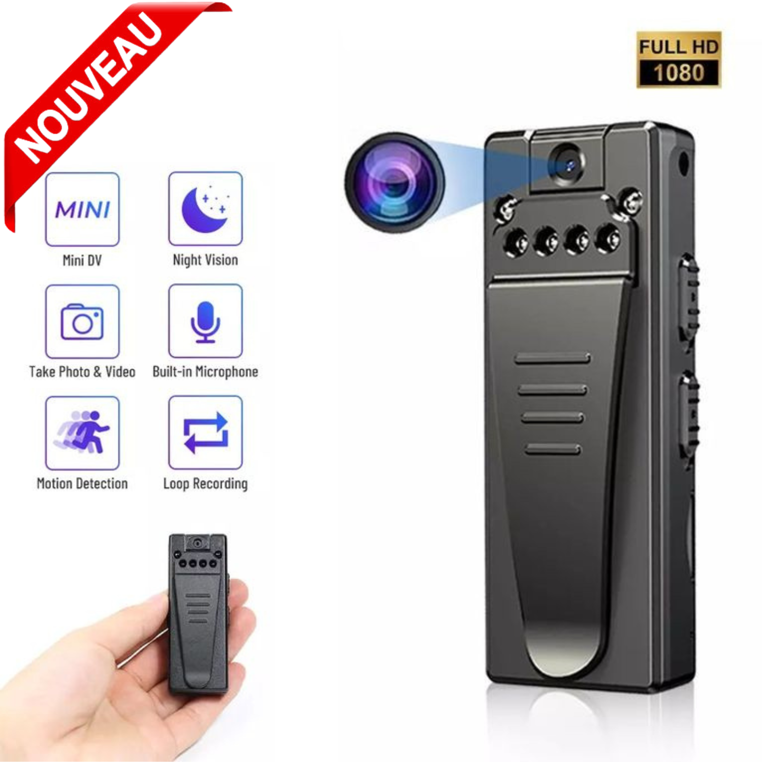 Mini Caméra HD 1080P Portable avec Enregistrement Vidéo et Audio, Vision Nocturne