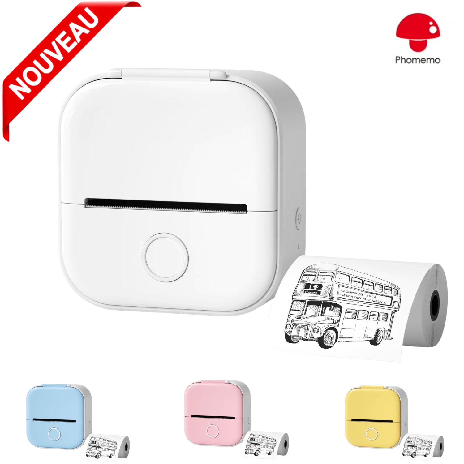 Mini-Imprimante Thermique Portable Phomemo T02 Bluetooth Sans Fil, Impression Rapide (Couleur Aléatoire) thumbnail 1