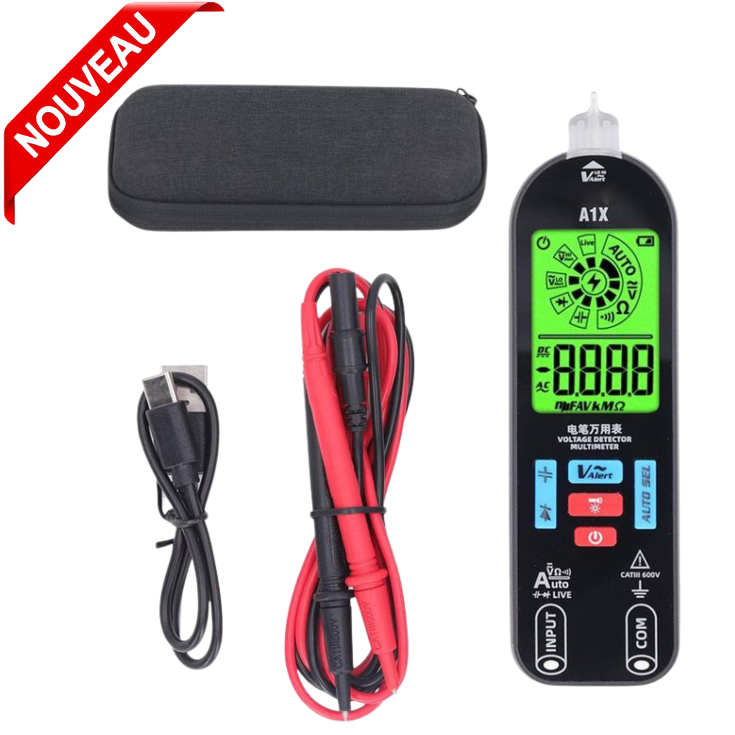 Multimètre Intelligent Lcd Hd Rechargeable – Mesure Tension, Courant et Résistance
