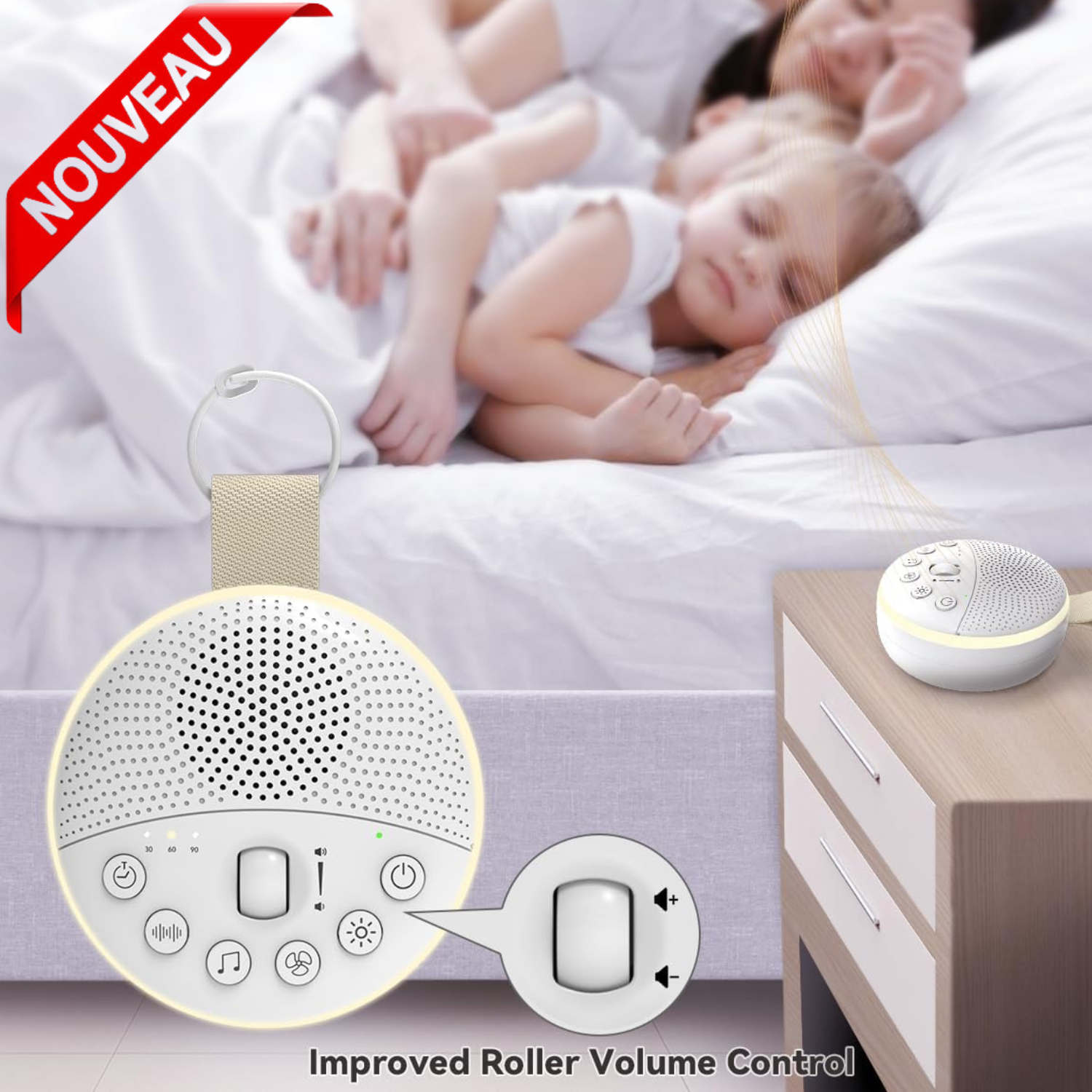 Machine à Bruit Blanc 21 Sons avec Veilleuse Réglable – Rechargeable et Portable