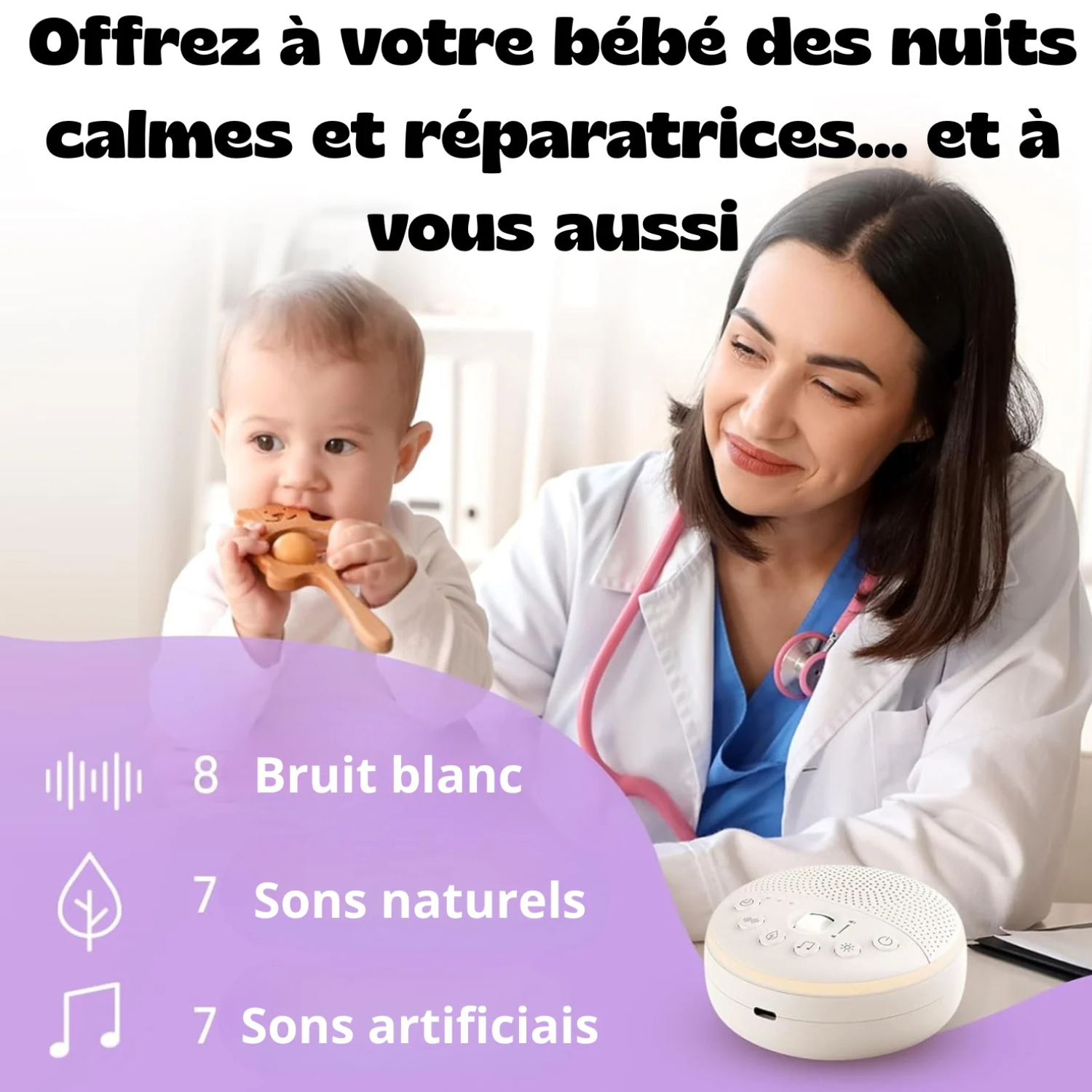 Machine à Bruit Blanc 21 Sons avec Veilleuse Réglable – Rechargeable et Portable