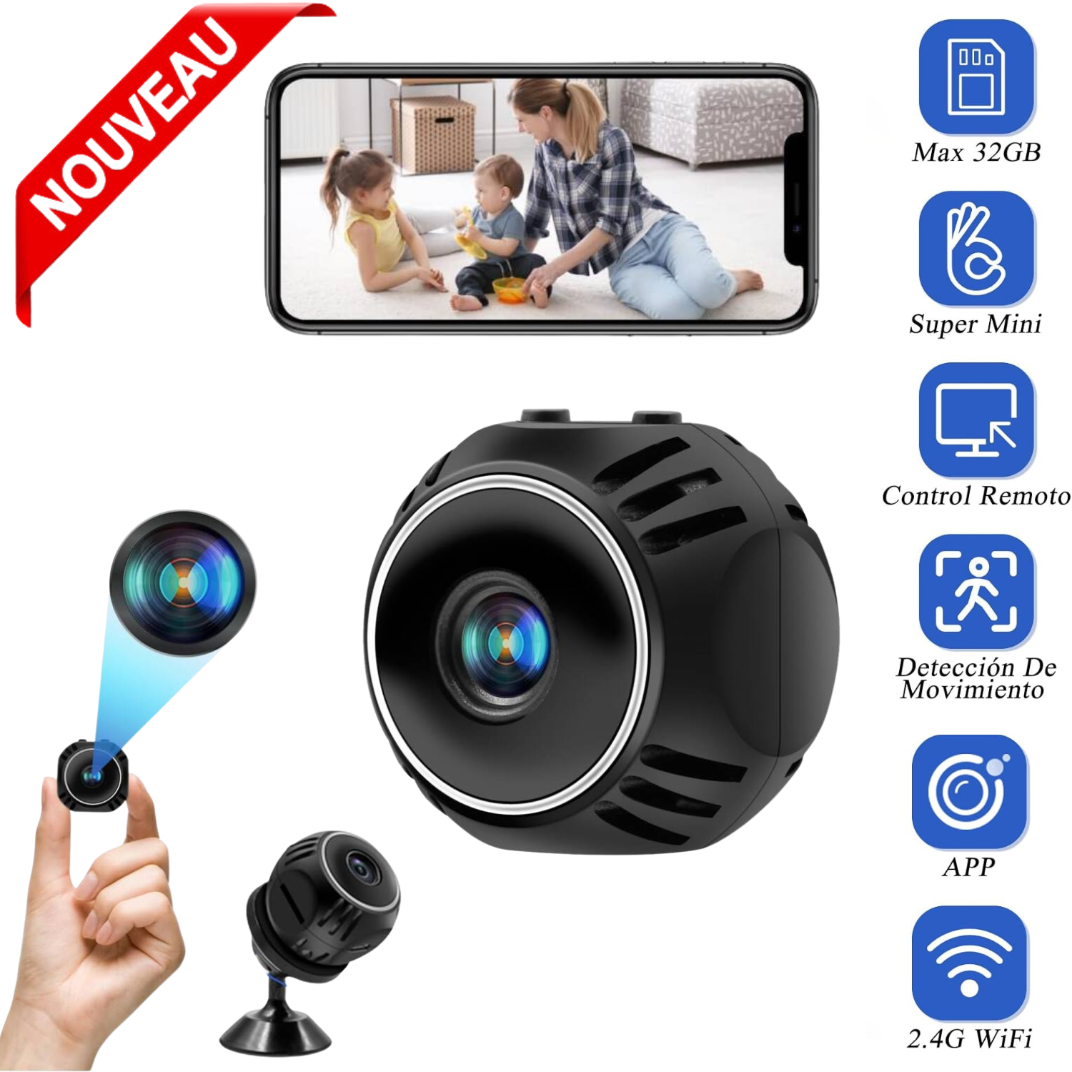 Caméra Mini WiFi 1080P avec Détection de Mouvement IP