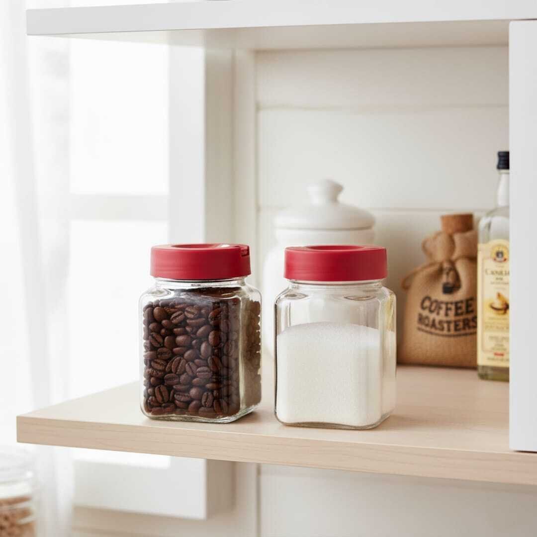 SET 2 Bocaux de Conservation en Verre 1.6L avec Couvercle Rouge – Stockage Alimentaire Hermétique