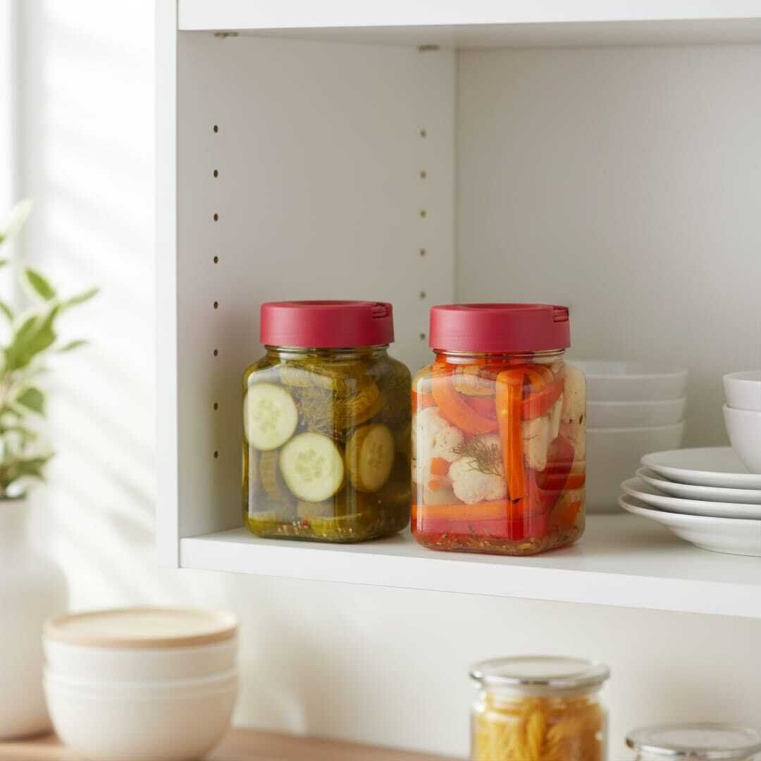 SET 2 Bocaux de Conservation en Verre 1.4L avec Couvercle Rouge – Stockage Alimentaire Hermétique thumbnail 2