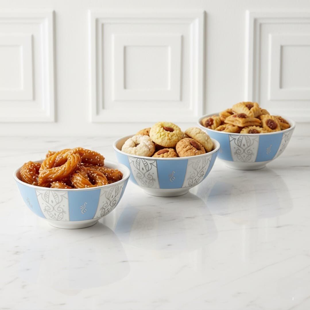 3 Bols En Porcelaine Bleu Et Blanc Avec Motif Doré – 18cm thumbnail 3