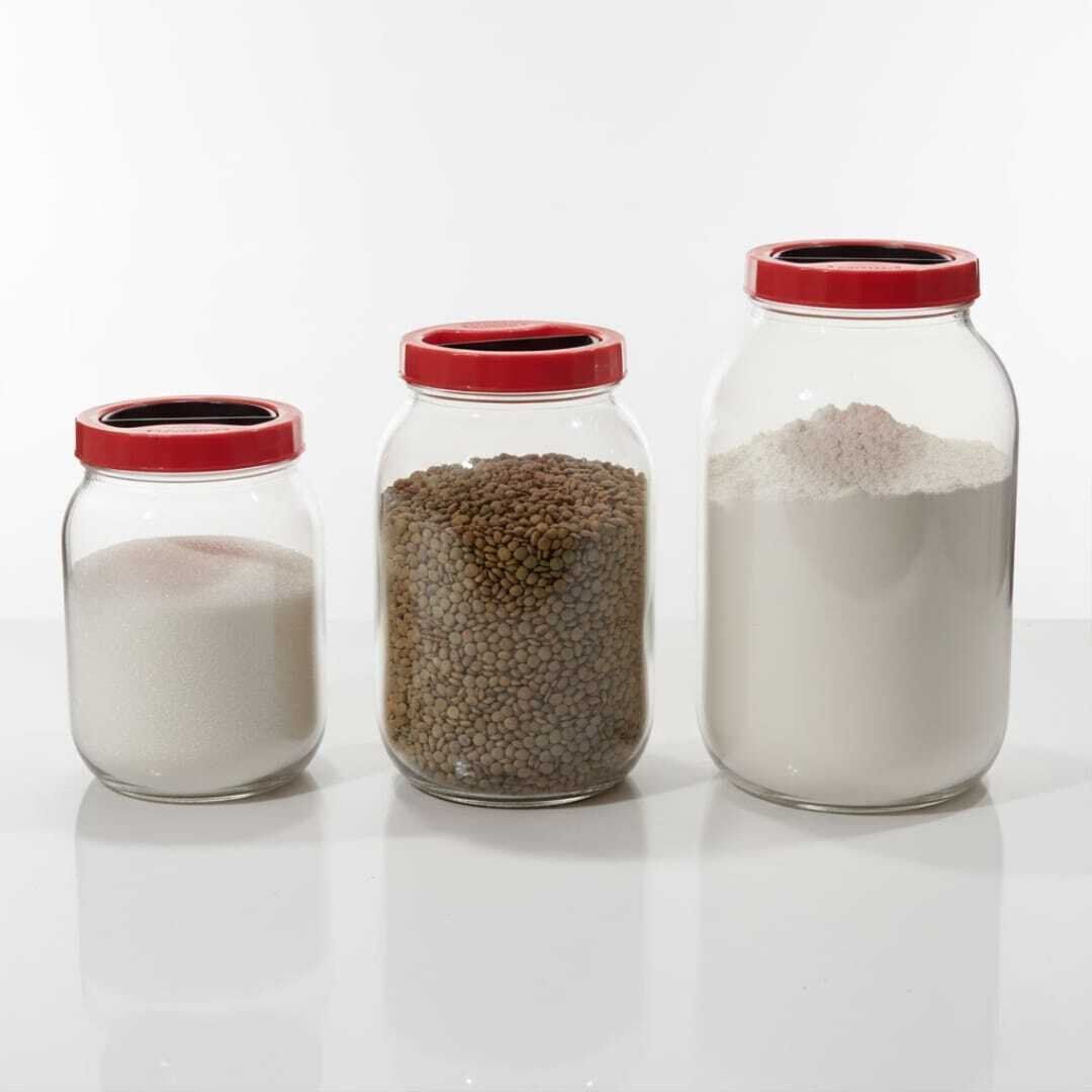 Set 3 Bocaux de Conservation en Verre 3L/2L/1.5/ avec Couvercle Rouge – Stockage Alimentaire Hermétique