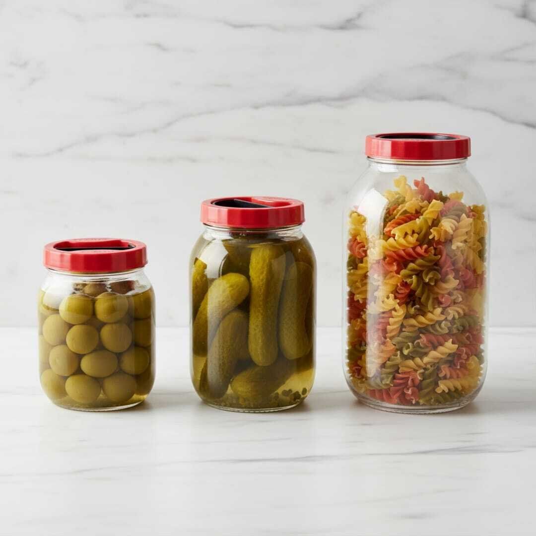 Set 3 Bocaux de Conservation en Verre 3L/2L/1.5/ avec Couvercle Rouge – Stockage Alimentaire Hermétique thumbnail 3