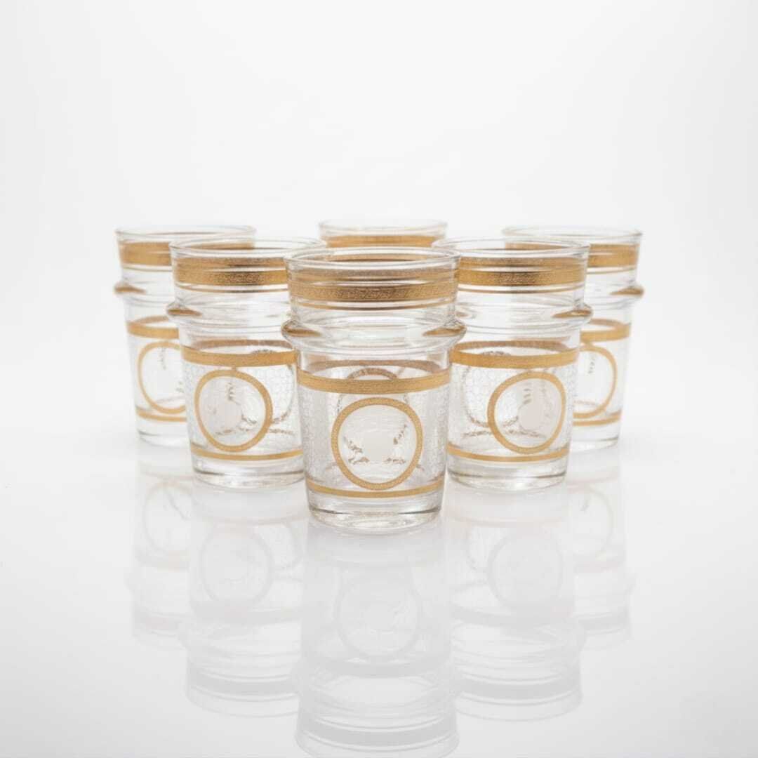 Set de 6 verres à thé marocains en verre transparent avec bord doré – Élégants et résistants motifs rond dore thumbnail 3