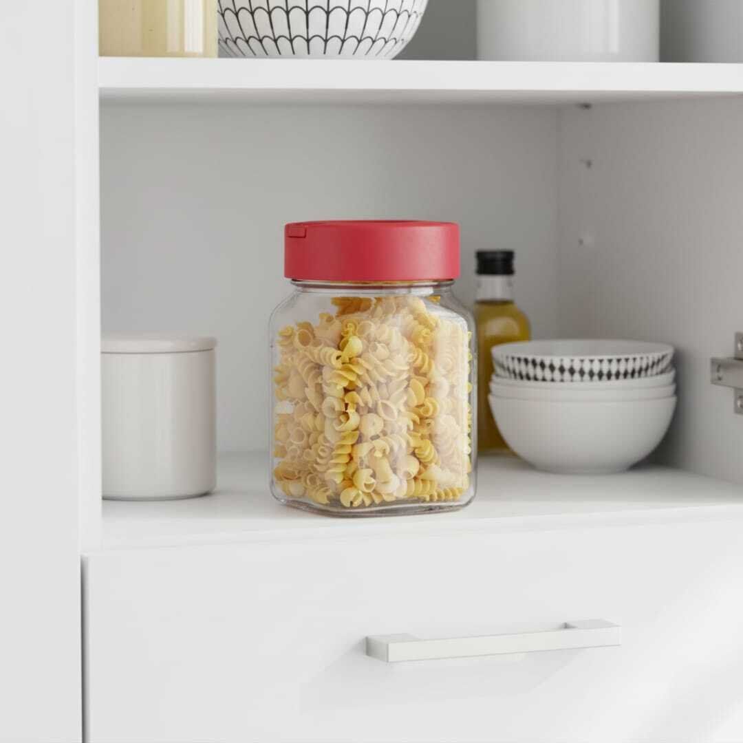 Bocal de Conservation en Verre 1,4 L avec Couvercle Rouge – Stockage Alimentaire Hermétique