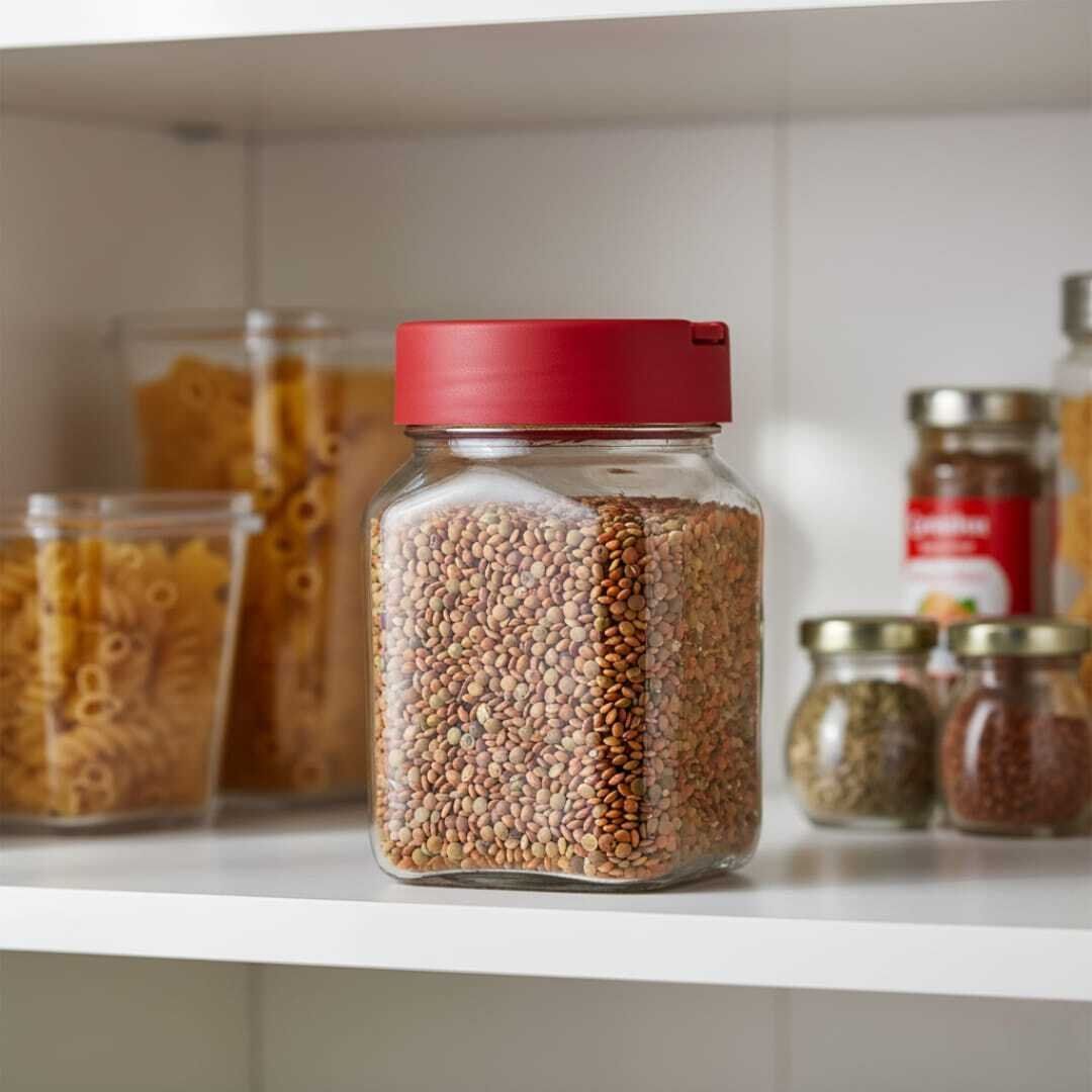 Bocal de Conservation en Verre 1,4 L avec Couvercle Rouge – Stockage Alimentaire Hermétique thumbnail 3