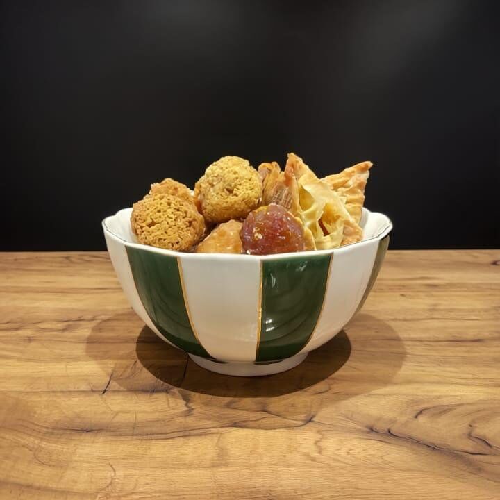 Bol En Porcelaine Fine – Blanc Et Vert – 23 Cm thumbnail 3