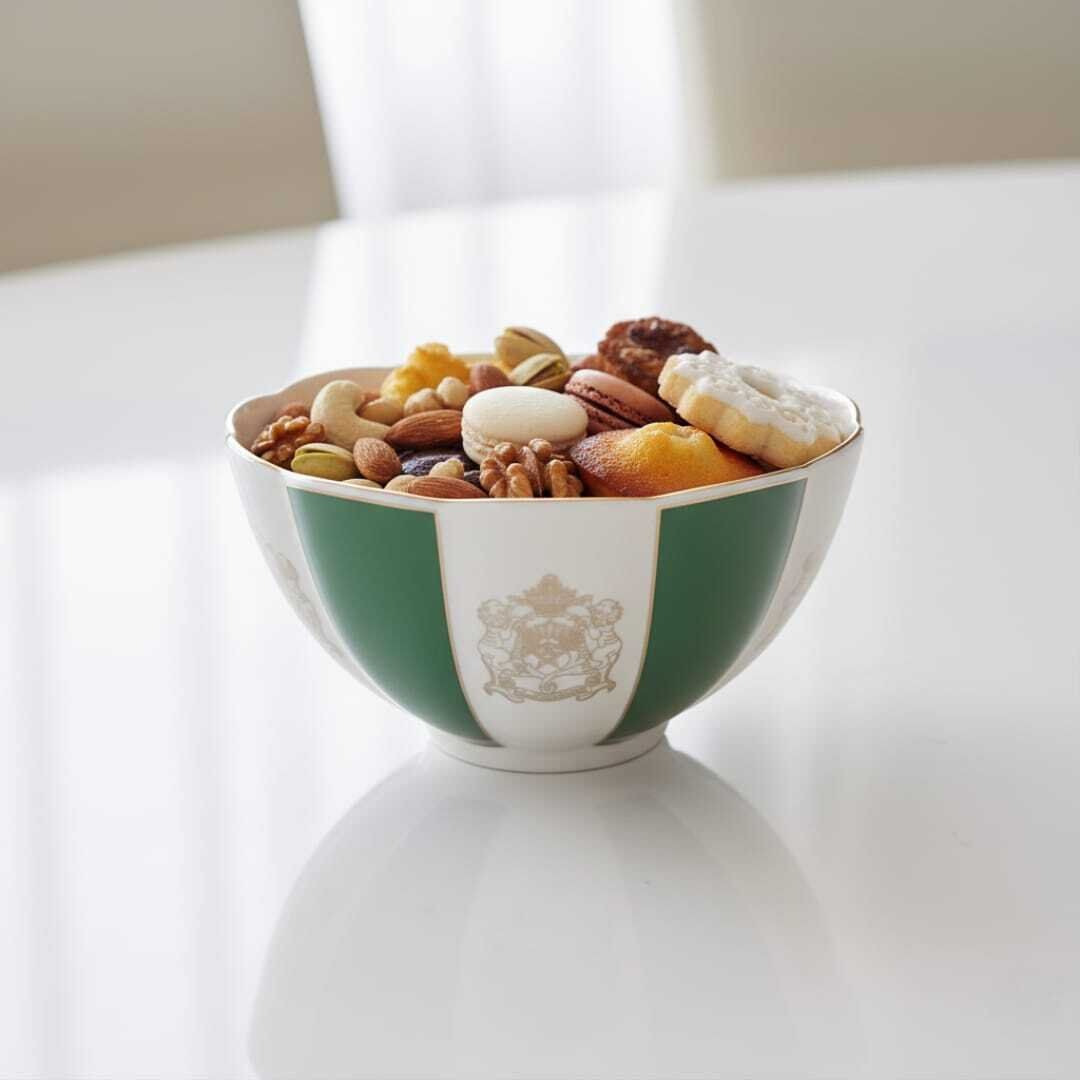 Bol En Porcelaine Fine Vert Et Blanc Avec Motif Doré – Élégant Et Raffiné 13cm/20cm