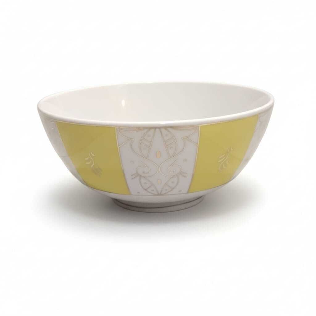 Bol En Porcelaine Fine Jaune Et Blanc Avec Motif Doré –13cm/23cm thumbnail 4