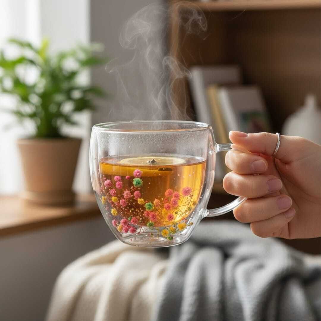 Tasse à fleurs séchées à double paroi tasse à café 200ML-couleurs aleatoires thumbnail 2