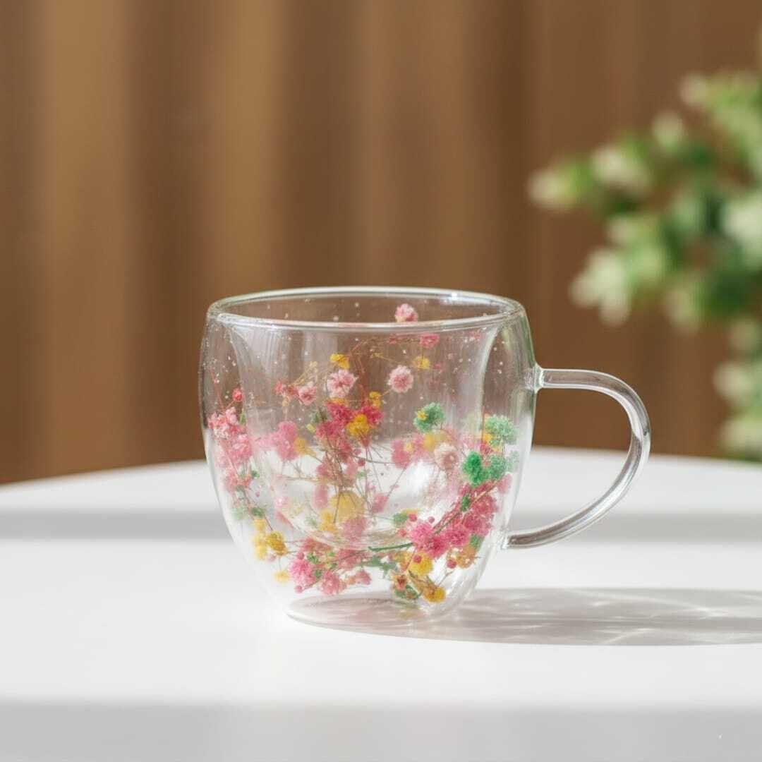 Tasse à fleurs séchées à double paroi tasse à café 200ML-couleurs aleatoires thumbnail 3