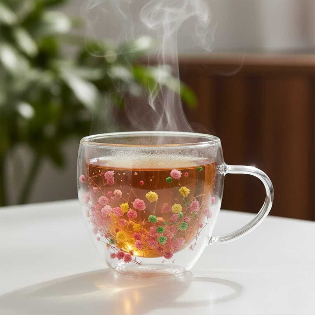 Tasse à fleurs séchées à double paroi tasse à café 200ML-couleurs aleatoires thumbnail 4