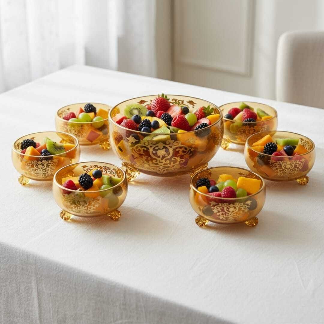 Service de bols en cristal beige dore – Ensemble 7 pièces élégantes pour desserts, salades ou apéritifs 7/11cm et 11/17CM