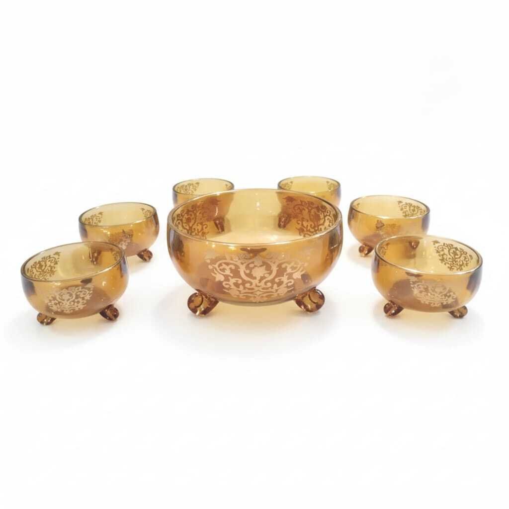 Service de bols en cristal beige dore – Ensemble 7 pièces élégantes pour desserts, salades ou apéritifs 7/11cm et 11/17CM