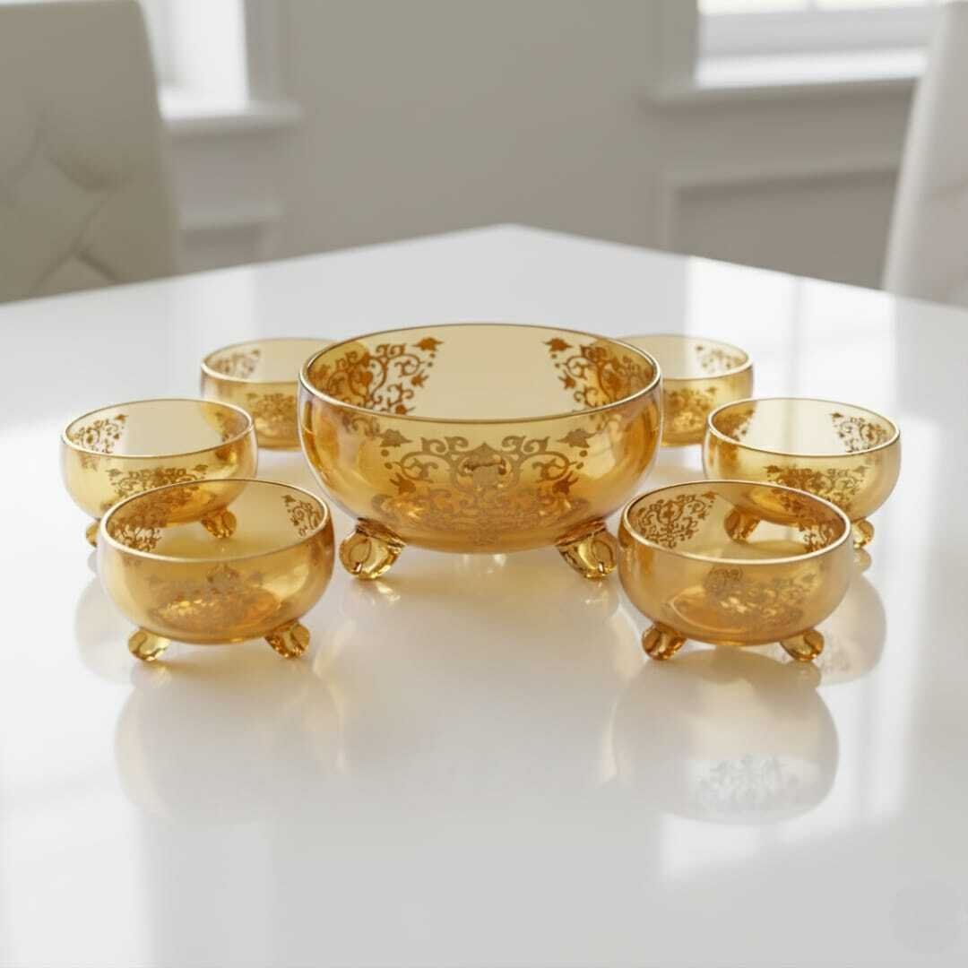 Service de bols en cristal beige dore – Ensemble 7 pièces élégantes pour desserts, salades ou apéritifs 7/11cm et 11/17CM thumbnail 4