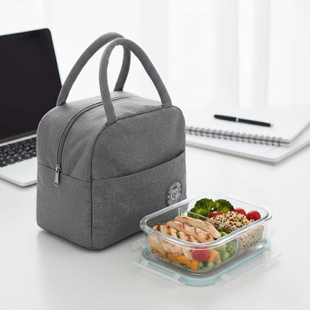 Set lunch box Déjeuner Complet – Sac Isotherme en Tissu Oxford GRIS 23/20 cm+ Boîte Alimentaire en Verre pyrex 700ml à Compartiments thumbnail 2