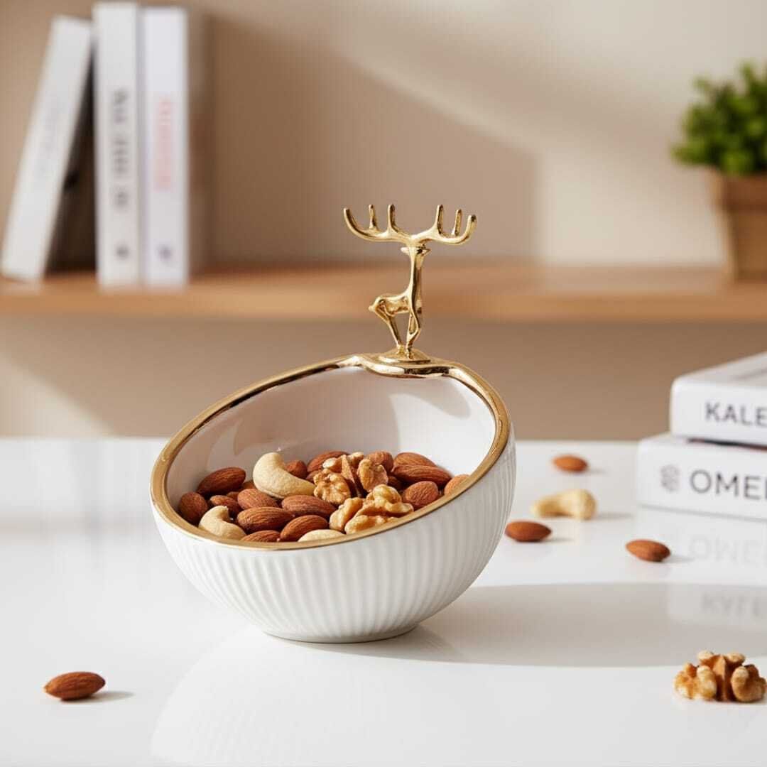 Bol De Service En Céramique Blanche Avec Couvercle Et Ornement Doré – 15 X 15 Cm thumbnail 4