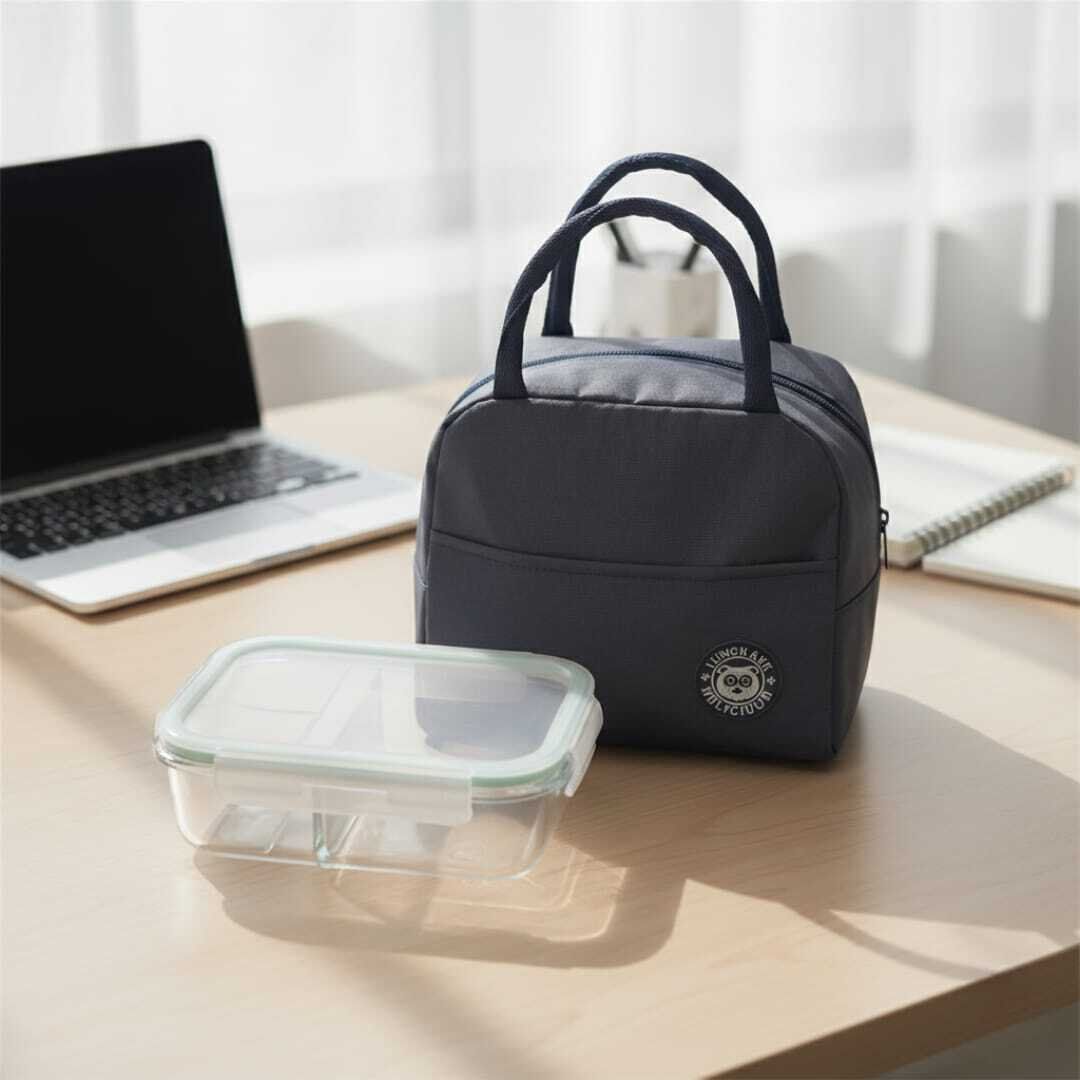 Set lunch box Déjeuner Complet – Sac Isotherme en Tissu Oxford bleu 23cm/ 20 + Boîte Alimentaire en Verre à Compartiments thumbnail 3