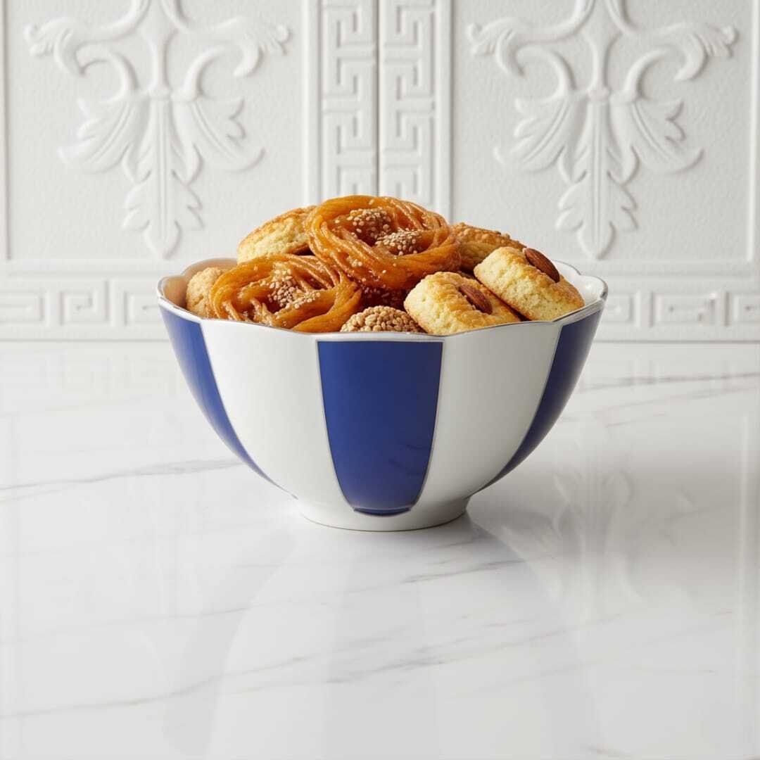 Bol En Porcelaine Bleu Et Blanc Avec Détails Doré – Élégant Et Raffiné 23cm