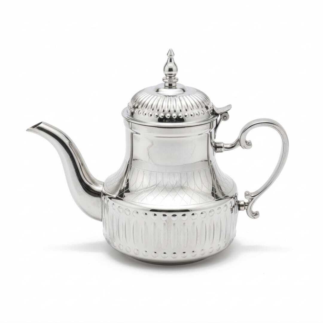Théière Marocaine en Inox Inoxydable Argentée – Design Traditionnel et Élégant 1,2l thumbnail 2