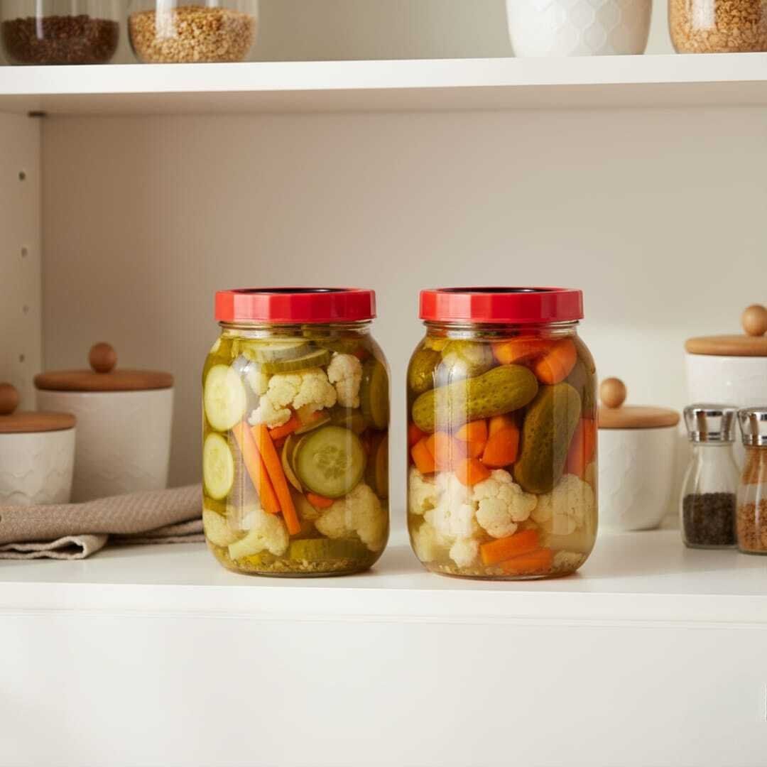 SET 2 Bocaux de Conservation en Verre 2L avec Couvercle Rouge – Stockage Alimentaire Hermétique