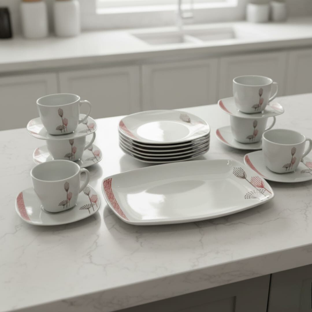 Service de table - 19 pièces - Porcelaine de qualité - Motifs colorés - Compatible lave-vaisselle thumbnail 1