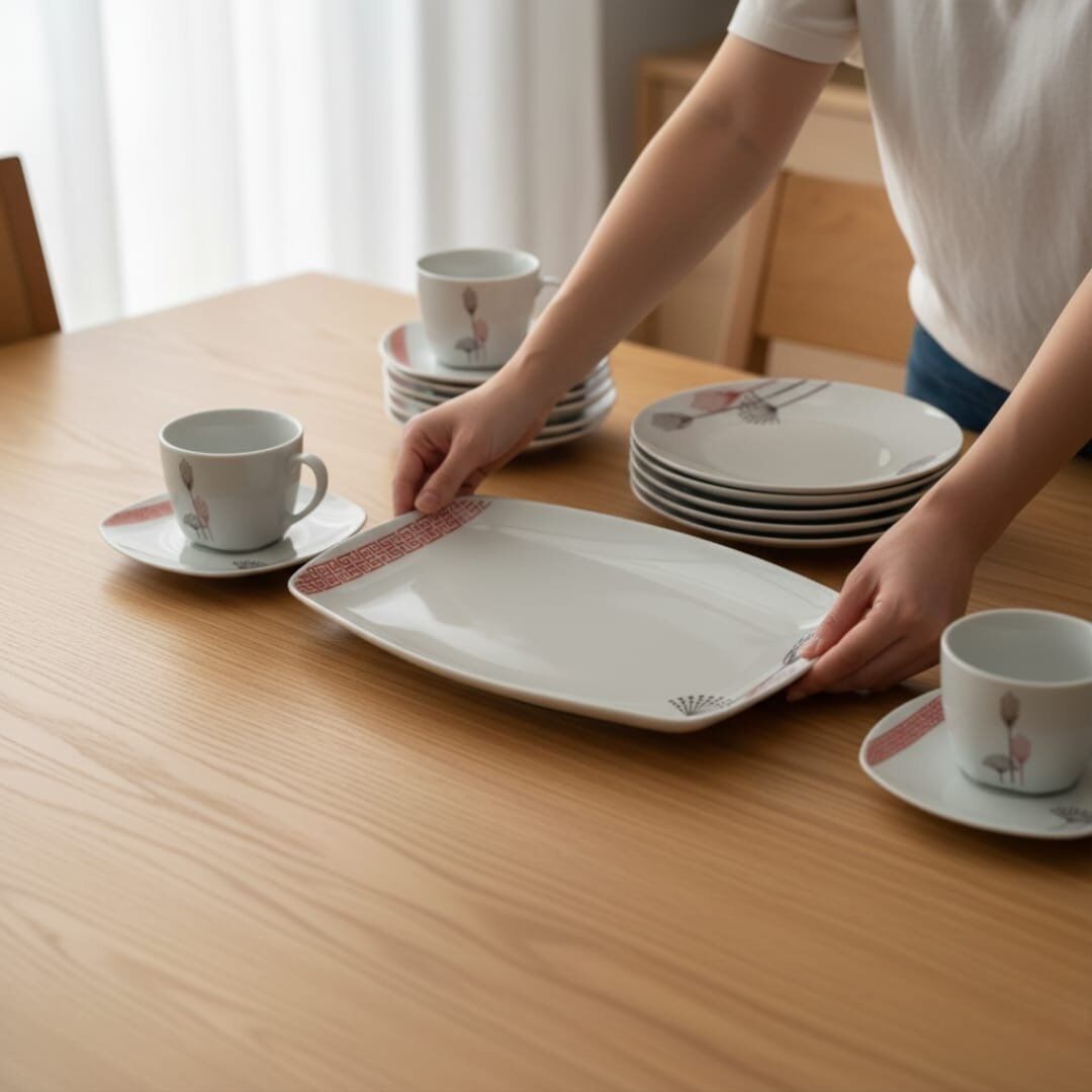 Service de table - 19 pièces - Porcelaine de qualité - Motifs colorés - Compatible lave-vaisselle thumbnail 2