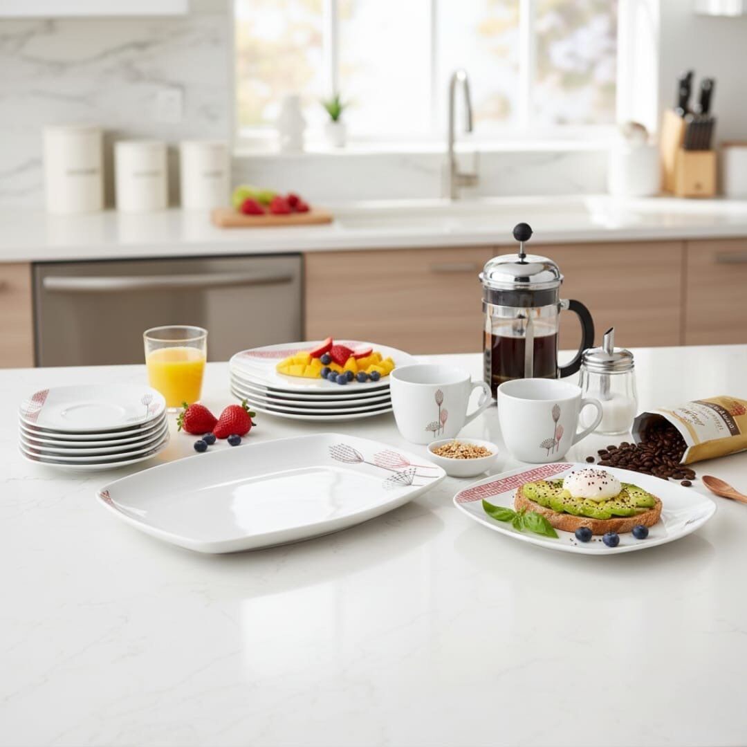 Service de table - 19 pièces - Porcelaine de qualité - Motifs colorés - Compatible lave-vaisselle thumbnail 3