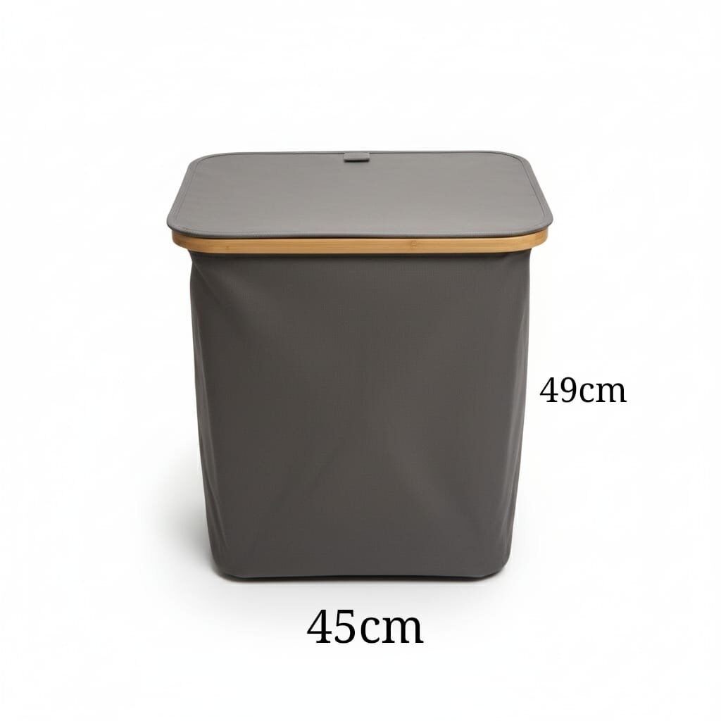 Panier de Rangement Pliable pour Linge avec couvercle 45cm/49cm avec Cadre en Bambou et Poignées - Corbeille Pliable - Panier Polyvalent pour Linge - Vêtements - Couvertures thumbnail 4