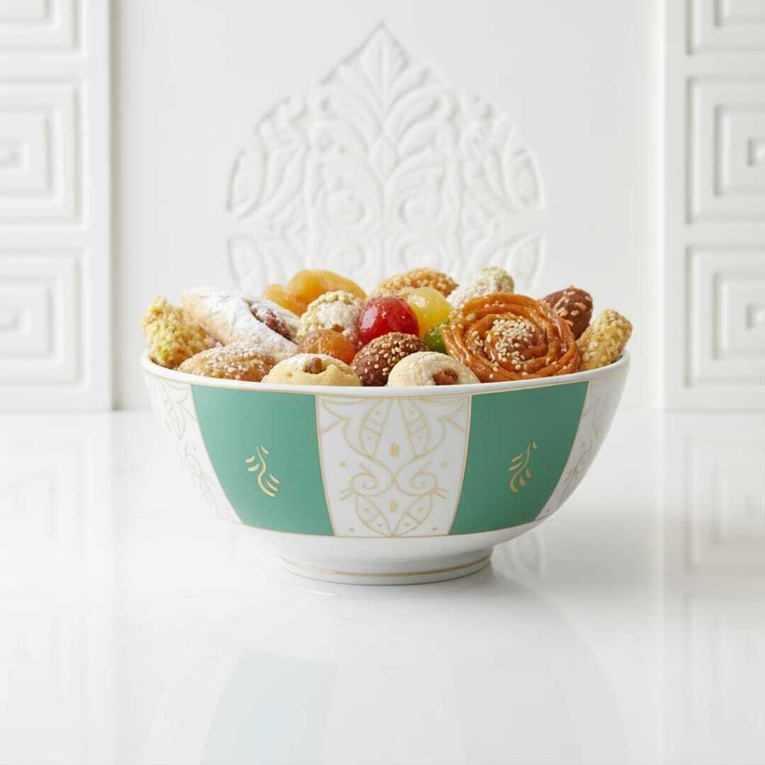 Bol En Porcelaine Fine Vert Et Blanc Avec Motif Doré – 13cm/23cm