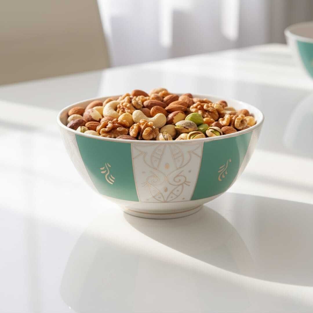 Bol En Porcelaine Fine Vert Et Blanc Avec Motif Doré – 13cm/23cm