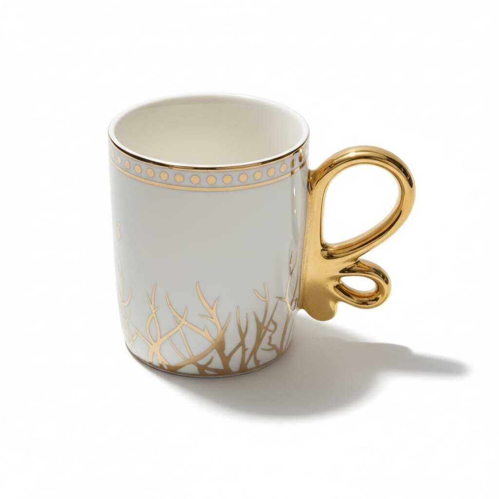 Set de 6 tasses à thé en porcelaine 100 ml avec soucoupes dorées – Élégance et raffinement intemporel thumbnail 4