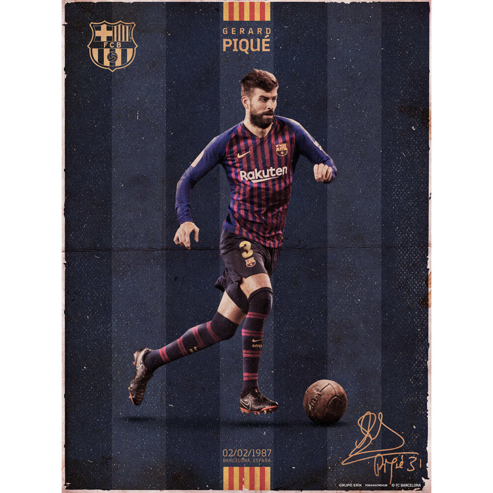 Mini Poster Fc Barcelona Pique Vintage 30x40cm