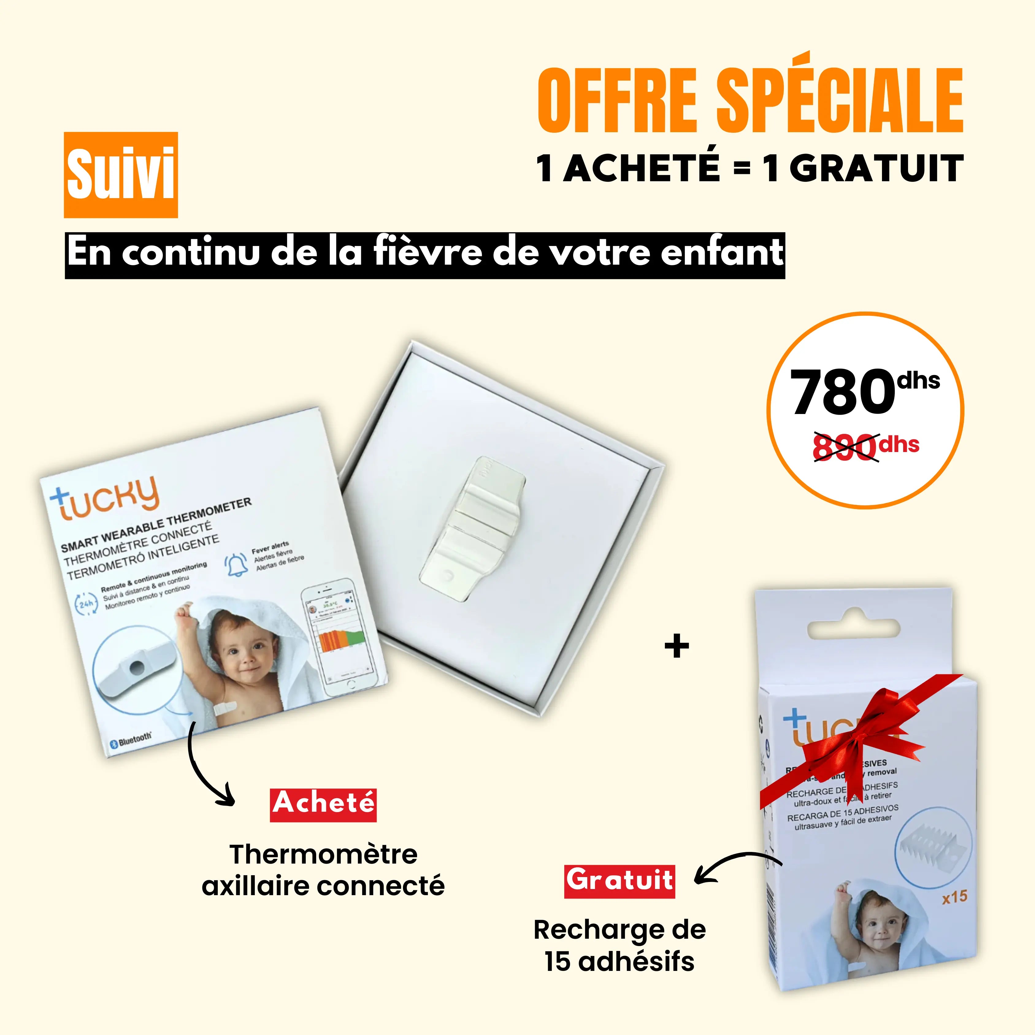 Pack thermomètre connecté avec Recharge de 15 adhésifs