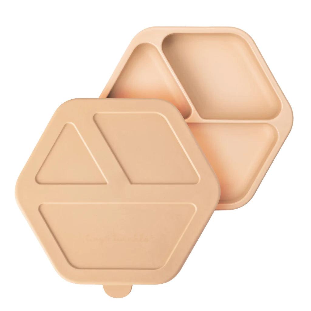 Assiette compartimentée avec couvercle en silicone - Sable