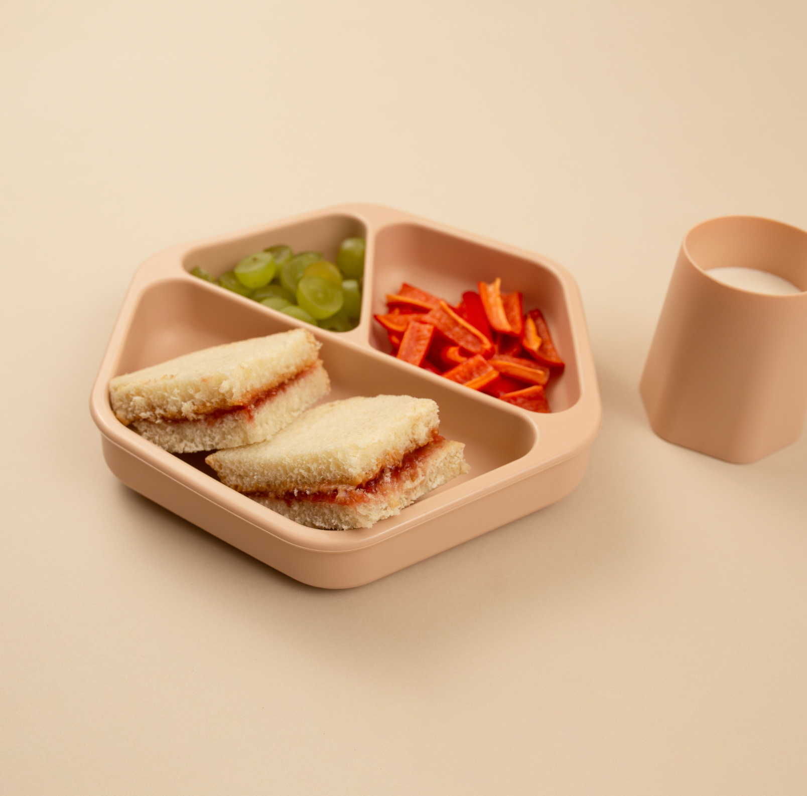 Assiette compartimentée avec couvercle en silicone - Sable