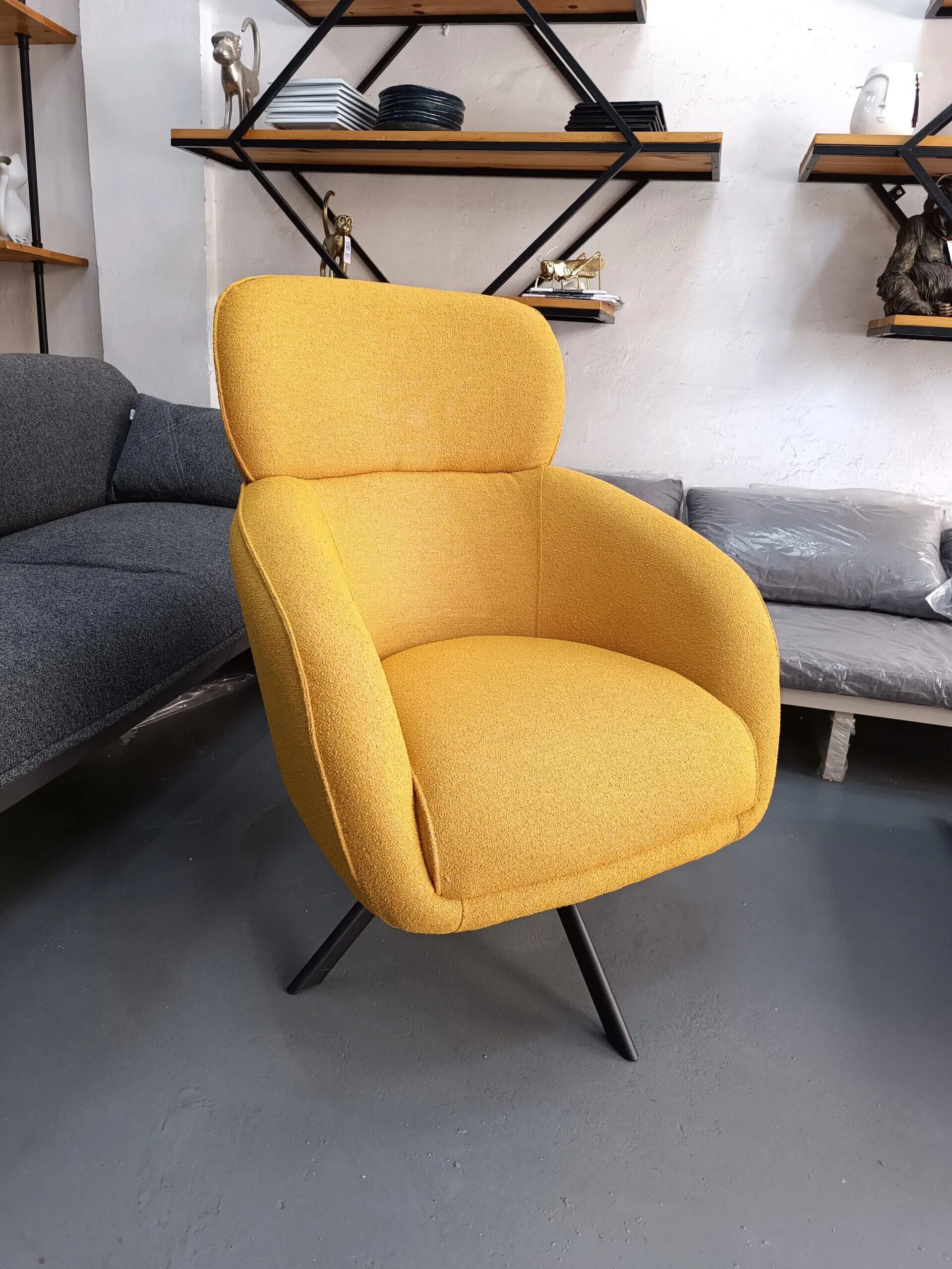 Moon Fauteuil Giratoire En Tissus Bouclette - Jaune