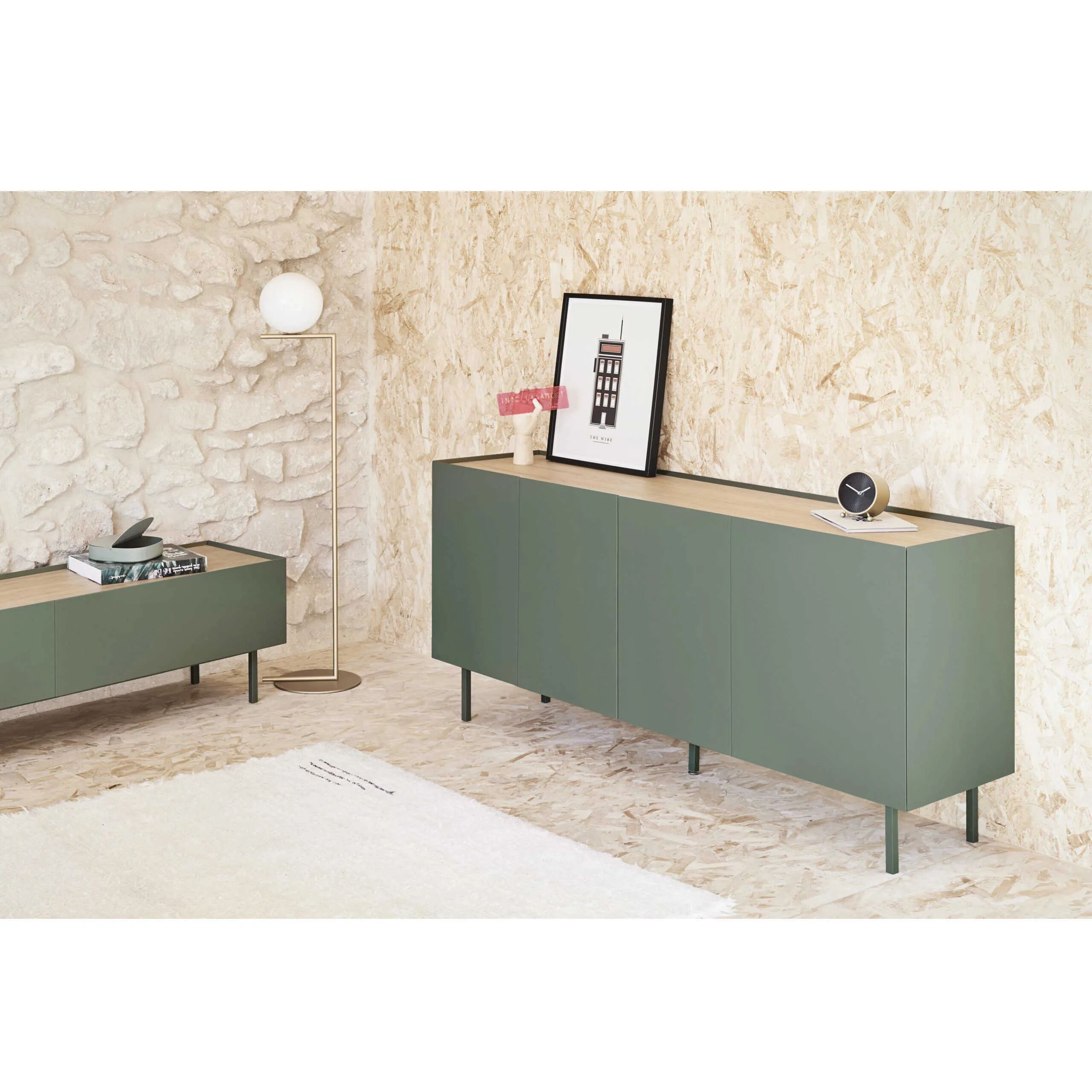 ARISTA BUFFET BAS 4 portes et 3 tiroirs – Vert clair 165 cm