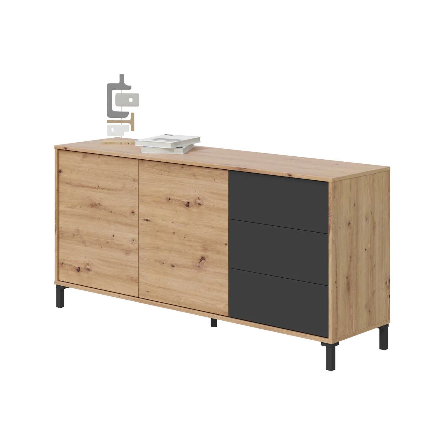 BROOKLYN Buffet avec 2 portes et 3 tiroirs 154 cm