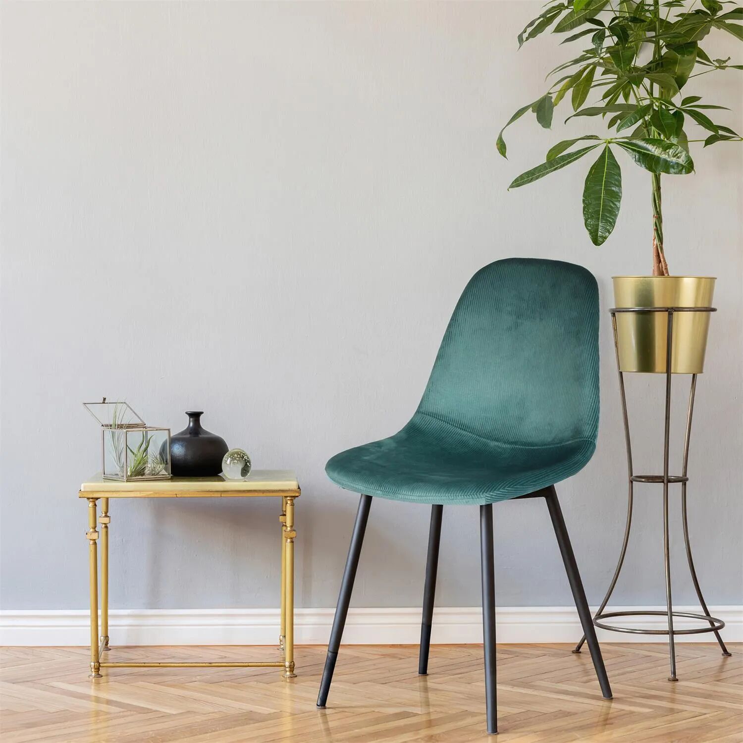 Giulia Chaise Velours Côtelés Bleu Canard 43.7 X 85.5 X 54.2 Cm