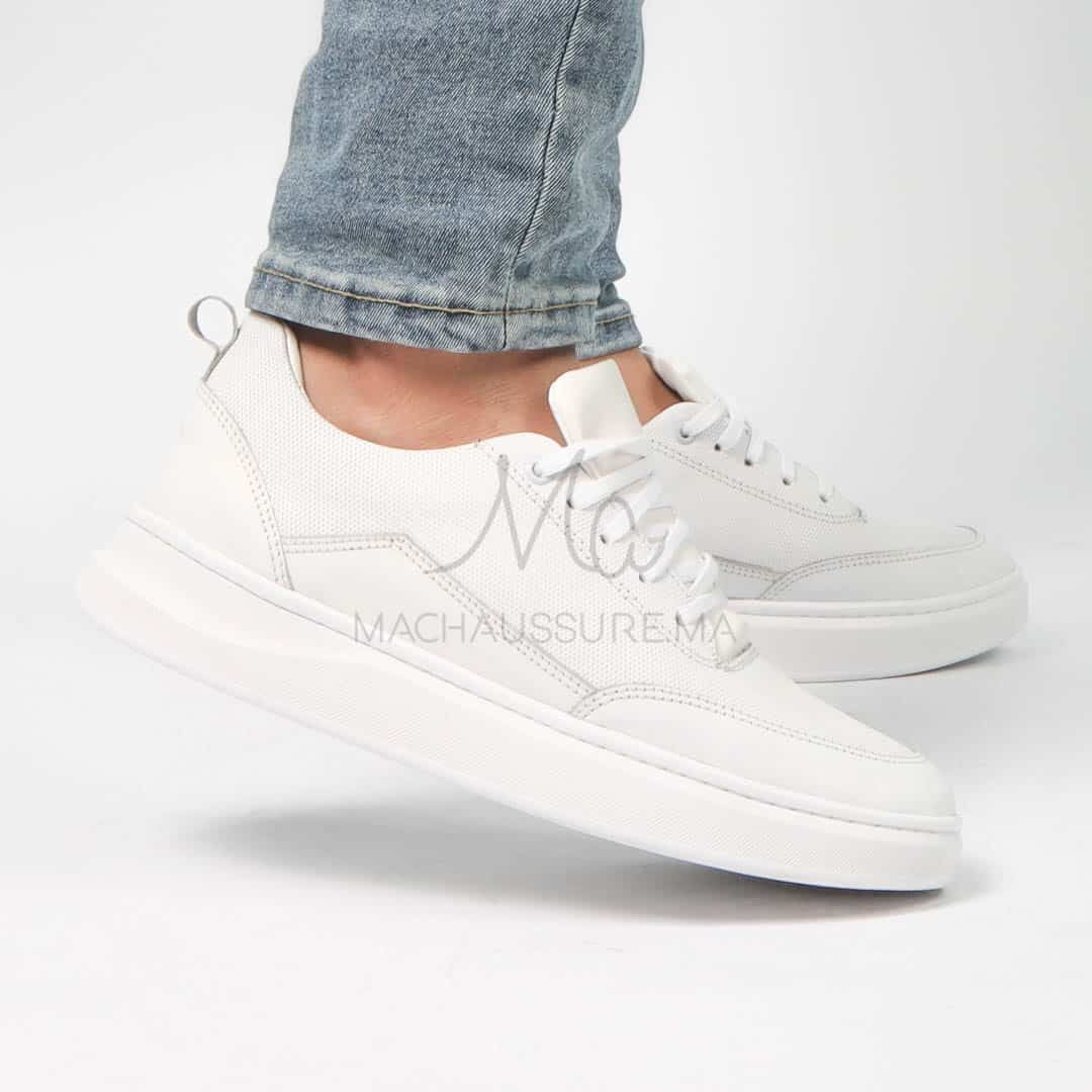 Move - Baskets Basses 100% Cuir – Blanc