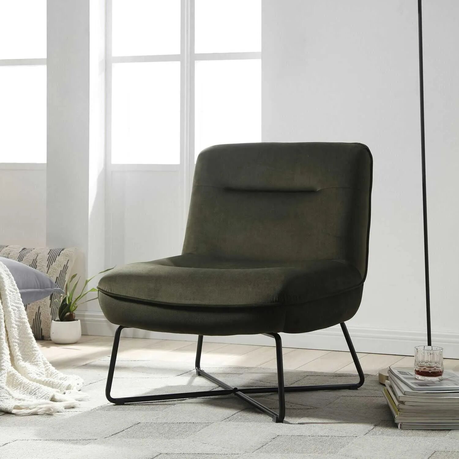 Warren Fauteuil En Velours - Kaki