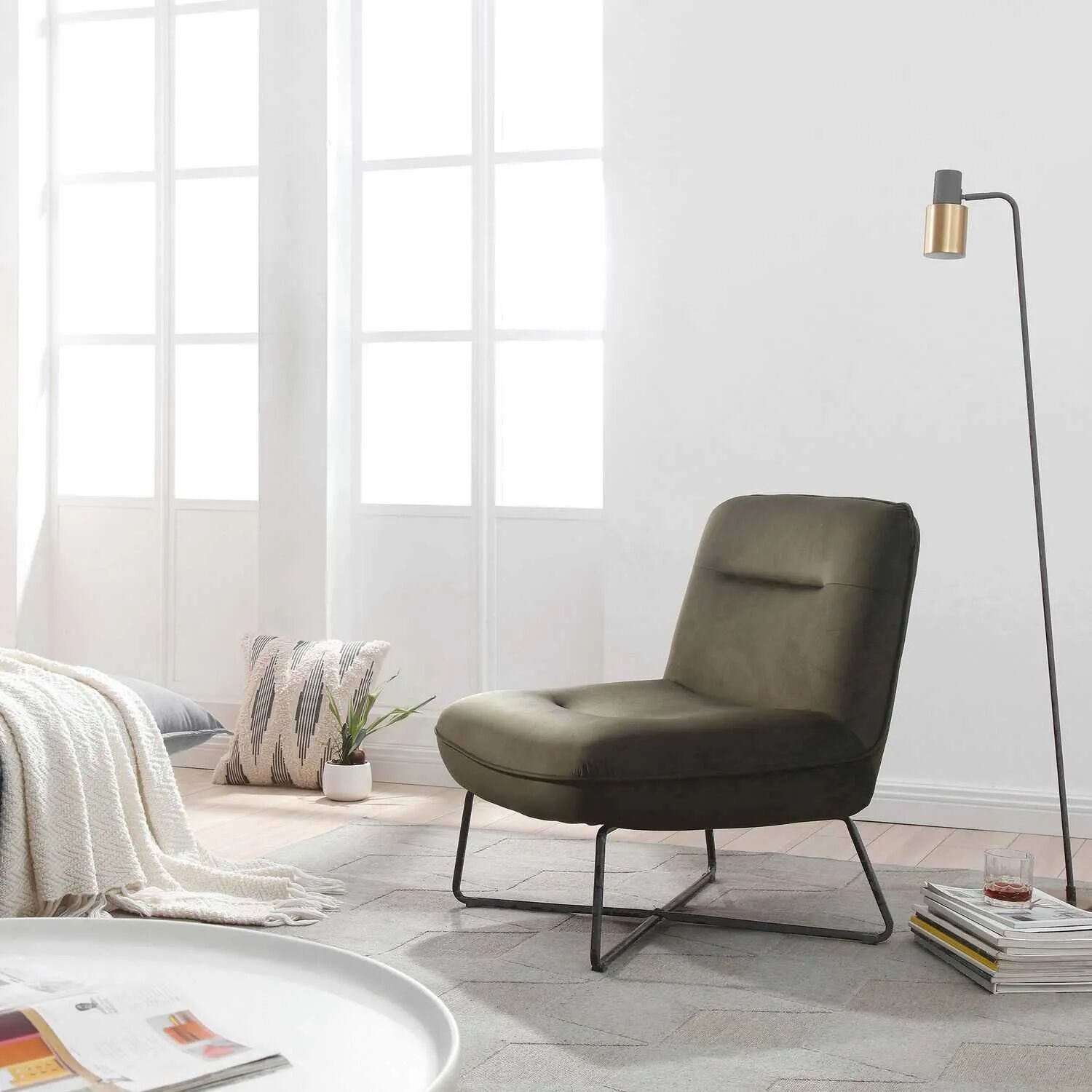 Warren Fauteuil En Velours - Kaki